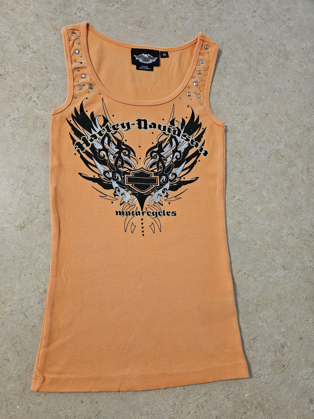 Harley-Davidson Orange Studded Wing Graphic Tank Top